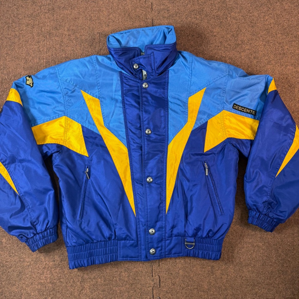 A+ Vintage Descente Ski Jacket Mens Small Blue Yellow Colorblock 90s D4-8646